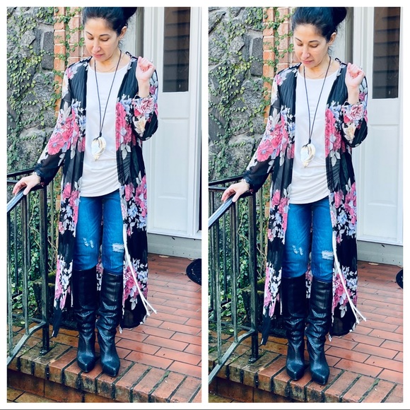 Beautiful floral long line cardigan duster - Picture 2 of 12